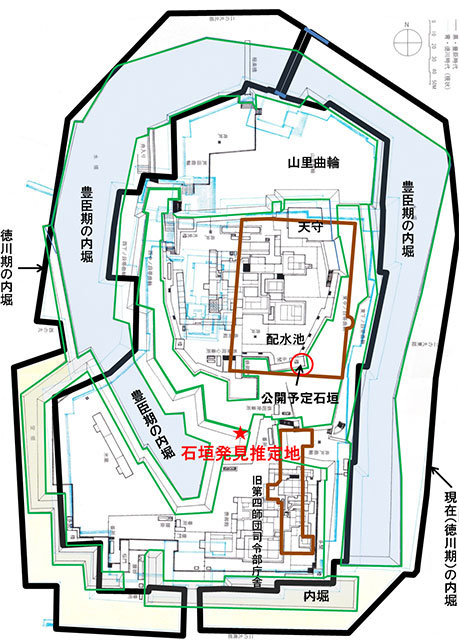 図2.防空壕の掘削により発見された石垣の推定位置