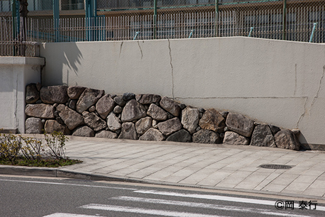写真3.追手門小学校東塀に復元された「石垣」(東から)