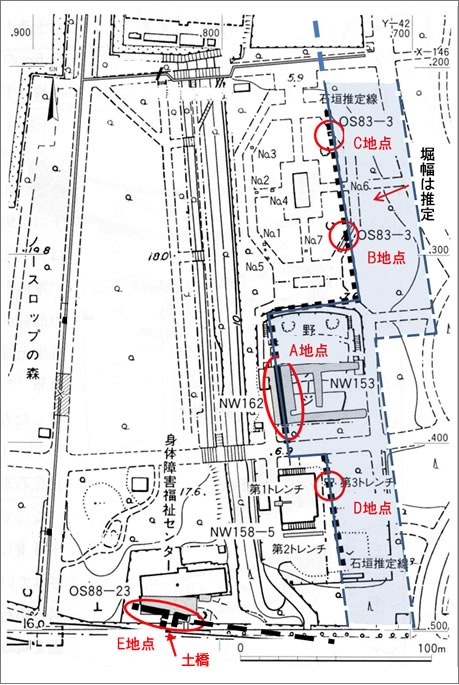 図2.玉造口周辺の豊臣期堀跡分布図