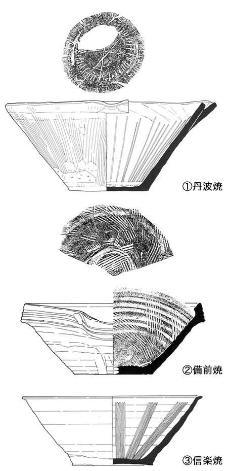図1.大坂城から出土する秀吉時代の擂鉢