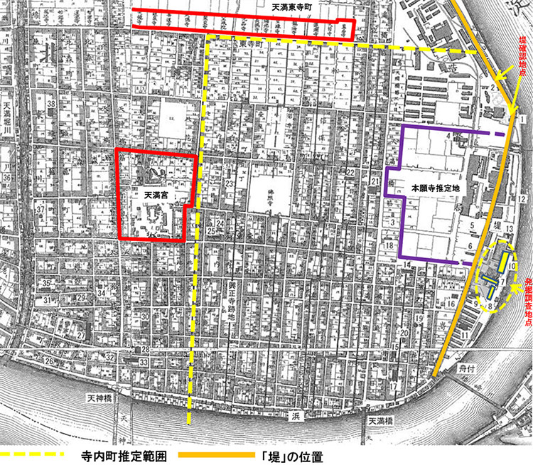 図1.天満寺内町の構造(豆谷浩之・南秀雄2015「豊臣時代の大坂城下町」『秀吉と大坂 城と城下町』和泉書院より転載、加筆