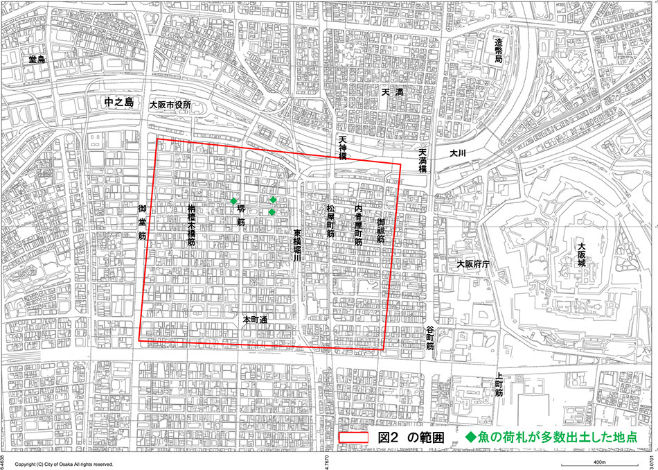 図1.魚市場と考えられる遺物がまとまって出土した地点