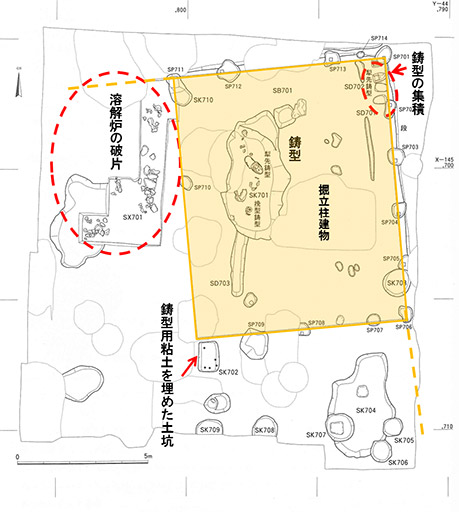 図3.道修町1丁目で発見された豊臣期の鋳物工房跡