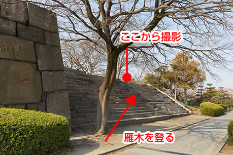 写真3.玉造口の雁木。ここを登ると眺望が良い。