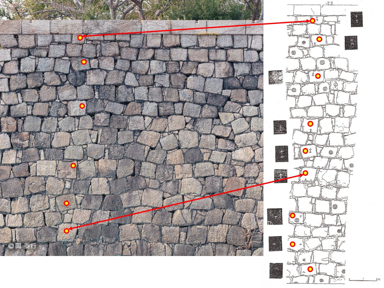 写真5.図1 間数刻印拓本と写真の対比