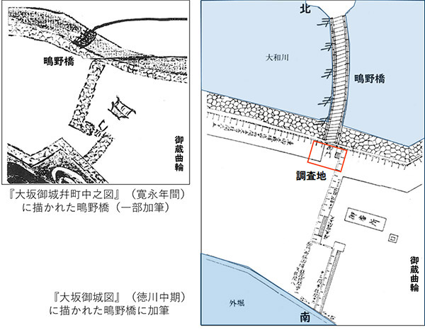 図2.徳川期の絵図に描かれた鴫野橋と仕切り
